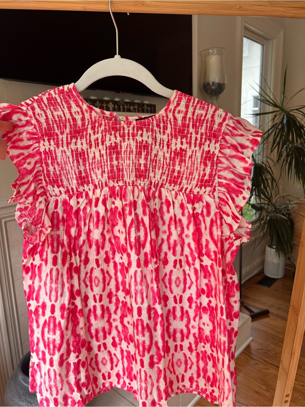 *can’t ship until 05/16* Aqua Hot Pink and White Smocked Tie-Dye Top